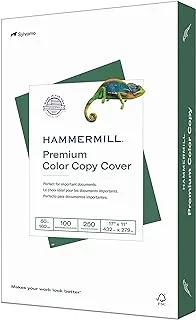 ورق Hammermill Hammermill، غلاف بطاقات ملون ممتاز، ورق 17 × 11، ورق 60 رطل، 100 ساطع، حزمة واحدة / 250 ورقة (122556C) ورق ثقيل، ورق بطاقات أبيض