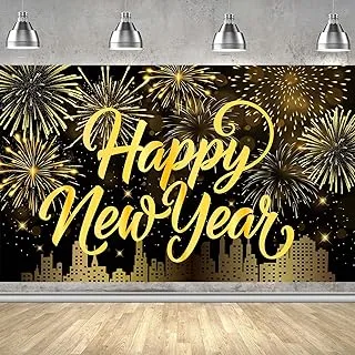 BPA Gold Fireworks Happy New Year Banner 2023 New Years Banner for New Years Eve Party Supplies 2023 New Years Eve Banner Happy New Year Decorations 2023