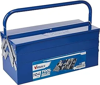 VTOOLS Multi-Purpose 104 Pcs Tool Kit in Folding Tool Box, 3 Layer & 5 Tray Tool Organizer Box, Perfect for Car Enthusiasts and DIY Home Repairs, Blue, VT2194