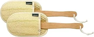 G-Beauty Natural Oval Double Face Massage Loofah With Wooden Handle And Hock Strap For Bath Spa and Shower Set Of 2 Pieces - Beige