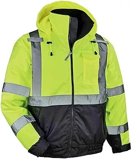 Ergodyne High Visibility Reflective Winter Bomber Jacket, Black Bottom, ANSI Compliant, Ergodyne GloWear 8377, Lime, 4X-Large