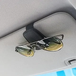 Sulfar Car Visor Sunglasses Holder, Car Visor Magnetic Eyeglasses Hanging Clip Genuine Leather Storage Clip (Black)