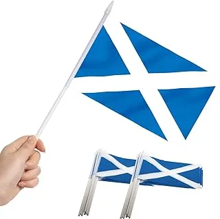 BPA Scotland Mini Flag 12 Pack - Hand Held Small Miniature Scottish Flags on Stick - Fade Resistant & Vivid Colors - 5x8 Inch with Solid Pole & Spear Top