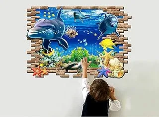 SENGTER 3D Ocean Wall Decal Dolphin Wall Decor Removable Underwater World Floor Stickers for Bathroom Living Room Bedroom Themed Decor…