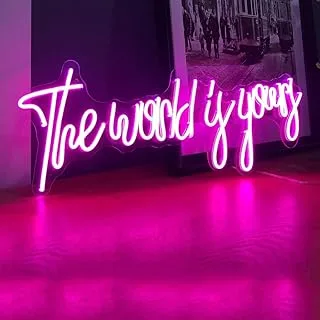 ZCGX Art Decorative Neon Lights, Custom Signs for Wall Decor, Pink Sign Gifts Teens, Friends, Parents (Color : The world is yours, Size 50cm/19.7in)