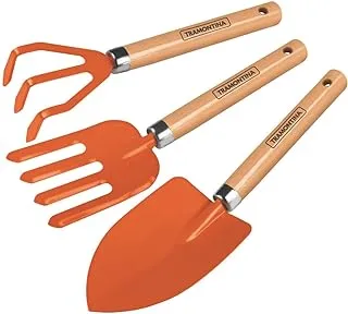 Tramontina 3 Pieces Garden Tool Set with Special Carbon Steel and Wood Handle includes Garden Trowel + 3 Teeth Cultivator + 4 Teeth Garden Fork