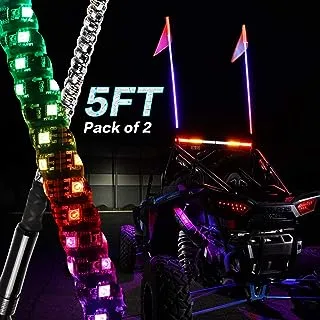 LED Whip Lights, YCHOW-TECH 2 Pack 5 Feet Whip Lights Lighted Whips with Remote Control RGB Dancing/Chasing Light LED Antenna Whips Spiral LED Light Whips for UTV ATV RZR Polaris SXS Buggy Dune