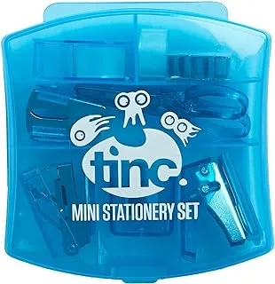 Tinc Mini Stationery Set Blue | 6 items + Refills | Mini Tape Dispenser Scissors Stapler Staple Remover Sharpener | | Birthday Giveaways for Kids | Cute stuff Party Favors for Kids