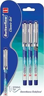 Cello Butterflow Classic Gel Pens | Pack of 3 |Gel pens Blue & Black| Gel Pens Set for Students | Pens for Office Use | Gel Pens for Writing Pens | Best pen for Exam