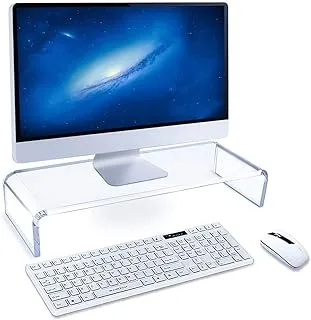 حامل شاشة BPA، حامل حامل أكريليك للكمبيوتر الشخصي مع مساحة تخزين لوحة المفاتيح، حامل مكتب لشاشة الكمبيوتر المحمول وطابعة الوسائط المتعددة