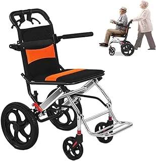 WGLAWL Transport Wheelchairs, Silla De Ruedas, Portable Folding Wheel Chair Ultra-Light Boarding Travel Compact Wheelchair Trolleys with Handbrake for The Elderly and Children Kids (Color : Orange)