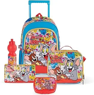 TRUCARE Warner Bros' Tom and Jerry Pop Art 5in1 Trolley School Bag Set | Kids Backpack Gift | Water Resistant,Box set 18