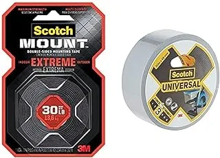 Scotch 414H Extremely Strong Double-sided Mounting Tape | Black color 1 in x 60 in roll (25|4mm x 1.52m)| 1 roll/pack + Scotch Universal duct tape Repair Canvas | silver color | 48mmx50m