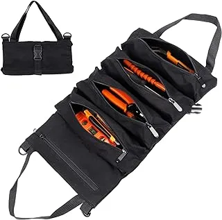 HERSENT Super Roll Tool Roll,Multi-Purpose Roll Up Tool Bag, Wrench Roll,Canvas Tool Organizer Bucket,Car First Aid Kit Wrap Roll Storage Case,Hanging Tool Zipper Carrier Tote,Car Camping Gear