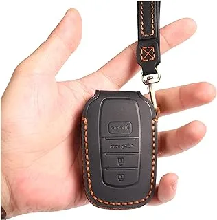 غطاء مفتاح فوب تويوتا تندرا 2022، واقي حافظة مفتاح فوب من الجلد الأصلي لسيارة تويوتا تندرا مع سلسلة مفاتيح جلدية (4 أزرار)