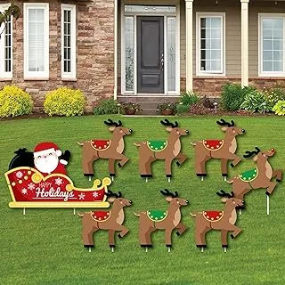 BPA Santa's Reindeer - Yard Sign and Outdoor Lawn Decorations - Santa Claus Christmas Yard Signs - Set of 8