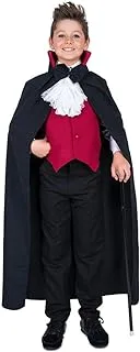 Mad Toys Dracula Vampire Cape, Waistcoat and Necktie Spooky Theme Party Halloween Child Costumes, 11-12 Years