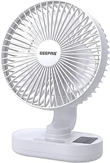 Geepas 8-inch Rechargeable Fan with Night Light | GF21157 | 3 Speed Settings | Rechargeable Lithium Battery with 9hrs Working | 3 Blade Fan with Adjustable Head