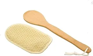 G-Beauty GBY-025 Natural Oval Double Face Massage Loofah With Wooden Handle And Hock Strap For Bath Spa and Shower - Beige