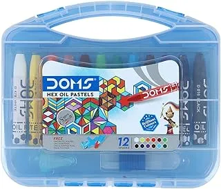 DOMS Non-Toxic Hexagonal Jumbo Oil Pastel Set in Plastic Carry Case (12 Assorted Shades x 4 Set)