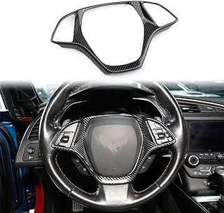 Justautotrim Carbon fiber look steering wheel Cover molding cover trims Accessories for 2014 2015 2016 2017 2018 Chevrolet Corvette C7 (Big one)