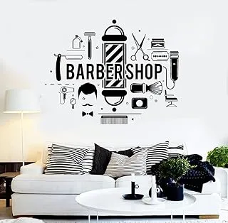 BPA Barbershop Hair Salon Stylist Wall Stickers Barber E-co Friendly Vinyl Wall Decal Creative Design 3D Posters SA897 (Black)