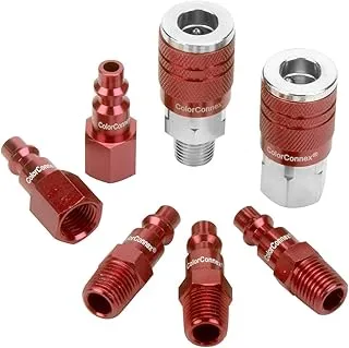 Flexzilla ColorConnex Coupler & Plug Kit (7 Piece), Industrial Type D, 1/4 in. NPT, Red - A73457D