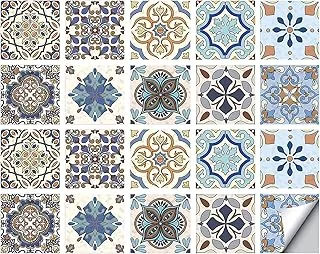 BPA Decorative Tile Stickers PVC Adhesive Tile Decals Vintage Removable Tile Stickers Backsplash Wall Tile Decals Furniture Decor Tile Stickers for Decorative Bathroom Kitchen 20PCS