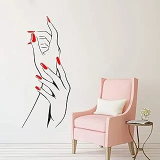 BPA Vinyl Wall Decal Beautiful Woman Hands with Elegant Nail Polish Manicure Wall Sticker Nail Shop Wall Art Poster (Red Nail 60x25cm)