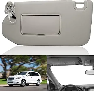 Left Driver Sun Visor with Lamp & Mirror for 2013-2018 Pathfinder 2014-2017 Infiniti QX60 and 2013 Infiniti JX35,OEM: 96401-9PB0A 964009PB0A Grey