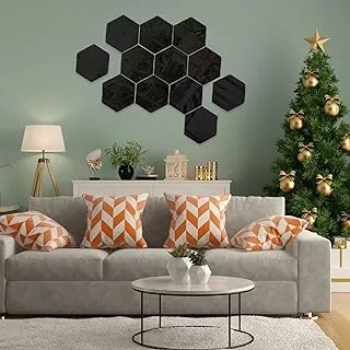 BPA Wall Sticker, Hexagon DIY Wall Stickers Wall Decoration 12pcs, Reflective Removable Adhesive Acrylic Wall Sticker Decal for Room Wall Bedroom Tiles Stick on Mirror Aesthetic Decor, Black