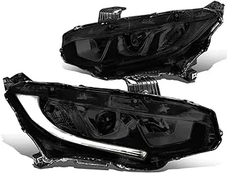 DNA MOTORING HL-OH-HC16-SM-CL1 Smoke Lens Projector Headlights With LED DRL Bar Replacement For 16-18 Civic