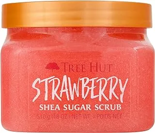 Tree Hut Shea Sugar Body Scrub Strawberry,18oz, With Single Fragrance-Free Makeup Remover Cleansing Towelettes