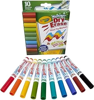 Crayola Washable Dura-Wedge Tip Dry Erase Markers, 10 Count, Assorted