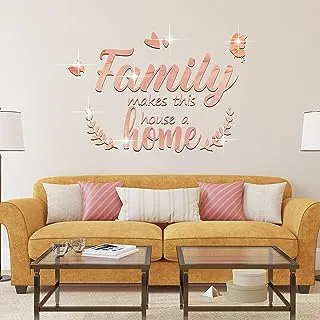 BPA 3D Acrylic Mirror Decal Wall Decor Stickers Family Letter Quotes Wall Stickers Removable DIY Motivational Family Butterfly Mirror Stickers for Home Office Dorm Mirror Wall Decoration (Rose Gold)