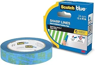 Scotch Blue Premium Masking Tape Sharp Lines 24mm x 41m, 1 roll/pack | For general masking and protection purposes | high adhesion| Blue color | For Skirting Boards Doors Windows or Vinyl