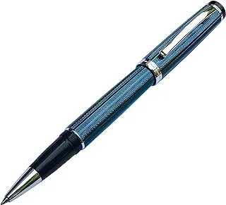 Xezo Brass Fine Rollerball Pen in French Blue Metallic Color, Diamond-Cut Engraved, Platinum Plated, Serialized (Incognito Blue R)