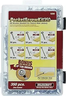 Milescraft 5209 Pocket Screw Kit 350- T20 Star Head Pocket Hole Screw Kit (350-Pieces)- 6 Sizes + Bonus 6inch Magnetic Driver Included-All Screws Needed for Pocket Hole Joinery