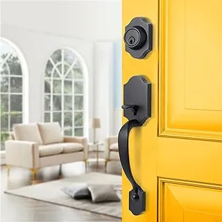 Front Door Handle, NeuType Front Door Lock Set, Door Handle Sets with Single Cylinder Deadbolt and Door Knob, Entrance Handle Set with Lock, Reversible for Right & Left Handed, Matte Black