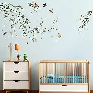 BPA White Flowers Wall Decal Magnolia Wall Sticker Birds on Tree Branch Wall Decor DIY Vinyl Mural Art for Bedroom Living Room Offices Sofa TV Backdrop Wall Decoration