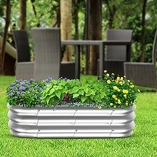 HOOIMA Raised Garden Bed - Rust Proof Galvanized, Reinforced Steel Bottomless Planter for Growing Flowers & Veggies - Adjustable Size to 4ft. Long and 2.1ft. Wide Plus You Get a LED Solar Lamp Light