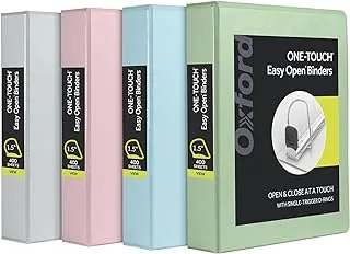 Oxford 3 Ring Binders, 1.5 Inch ONE-Touch Easy Open D Rings, View Binders, Durable Hinge, Non-Stick, PVC-Free, Asst. Natural Pastels, 4 Pack (79918)