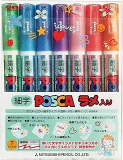 uni Posca Glitter Marker Pc-3ml 7C, Fine Point, 7 Colors Set