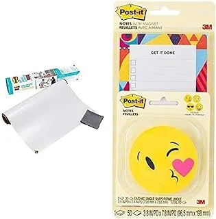 Post-it Dry Erase Whiteboard Surface 2 x 3 in (60.9 x 91.4 cm) | White Color | 1 roll/pack + Post-it Notes Emoji Design 2 pads (73.6 x 73.6 mm) + and Post-it Notes List with Magnet (96.5 x 198 mm)