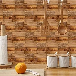 BPA 18-Piece Creative Matte 11.81 inch * 5.9 inch 3D Wood Grain Wall Sticker Peelable Self-Adhesive Kitchen Wall Countertop Decoration Sticker