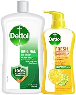 Dettol Fresh Showergel & Bodywash for effective Germ Protection & Personal Hygiene, Citrus & Orange Blossom Fragrance 700ml + Dettol Original Hand Wash Liquid Soap Refill, 1L