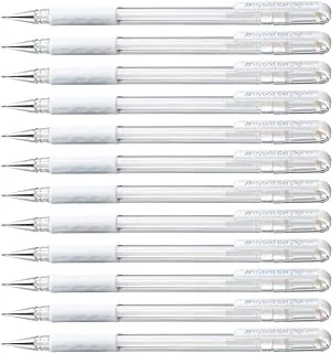 Pentel 0.8 mm Tip Hybrid Pastel Ink Gel Grip Pen - White (Pack of 12 Pens)