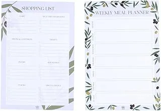 Prickly Pear Olive Print Magnetic Meal Planner with Shopping List 2-Pieces