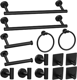 Lckppt 14-Pieces Matte Black Bathroom Accessories Set, Stainless Steel Bathroom Hardware Set, Bath Towel Bar Set, Towel Racks for Bathroom Wall Mounted.