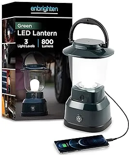 Enbrighten LED Camping Lantern, Battery Powered, USB Charging, 800 Lumens, 200 Hour Runtime, Carabiner Handle, Hiking Gear, Emergency Light, Blackout, Storm, Hurricane, Green, 49550